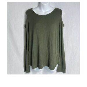 EUC Sanctuary olive green waffle knit cold shoulder top size Large